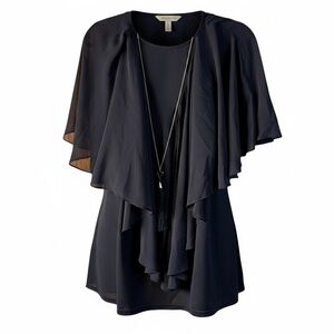 Mira top Avenue Studio Navy Chiffon Layered Top with Necklace – Plus Size